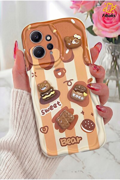 Fibaks Redmi Note 12 Kılıf Tasarımlı Desenli Kamera Korumalı Ayıcık Bisküvi R...