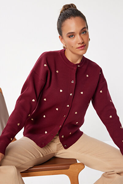 Happiness İstanbul Kalp Nakışlı Şık Düğmeli Triko Hırka