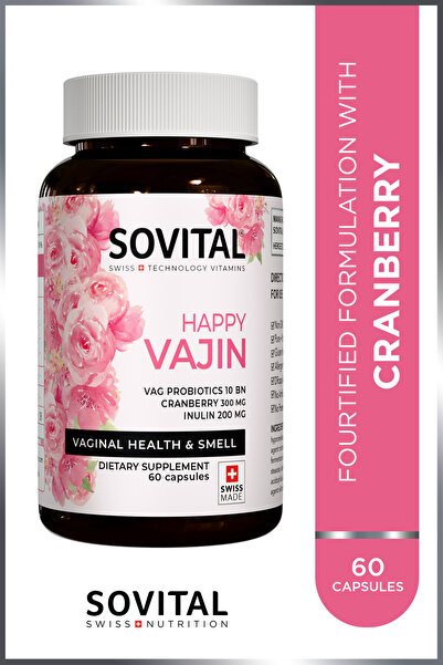 SOVITAL Happy Vajin Cranberry, Vitamin C ve Probiyotik İçeren 60 Kapsül