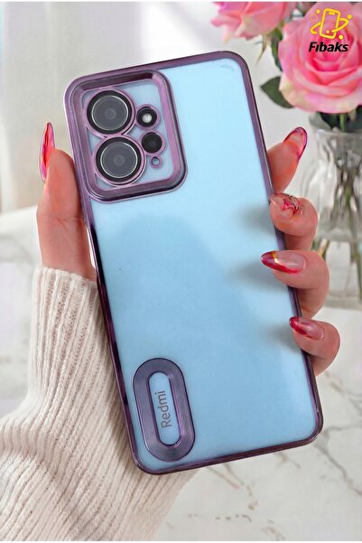 Fibaks Redmi Note 12 Kılıf Kamera Lens Korumalı Şeffaf Renkli Logo Gösteren P...