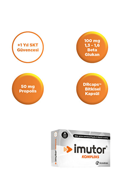 Imutor Kompleks 30 Kapsül – Bağışıklık – Beta Glukan, Ekinezya, Propolis, C Vitamini, Çinko