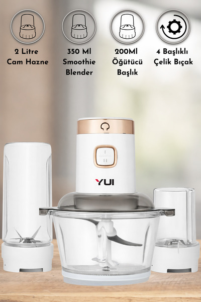Yui M2001 3'ü 1 Arada 2 Litre Doğrayıcı Cam Hazne- Kişisel Smoothie Blender-ö...