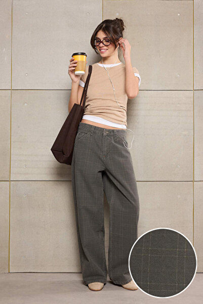 Trendyol Collection Mehrfarbige, karierte Baggy-Jeans für Teenager mit hoher ...