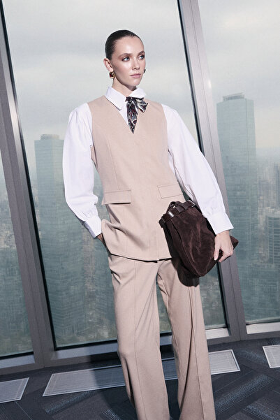 Trendyol Modest Beige Fitted Woven Vest - Trouser Bottom - Top Set Tctss26Us0...