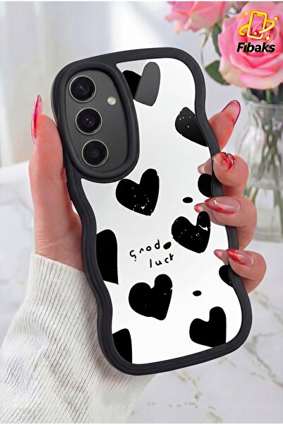 Fibaks Galaxy S24 FE Kılıf Aynalı Kalp Desenli Yumuşak Kenarlı Kamera Korumal...