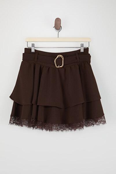 Drop by TrendyolMilla Kratka suknja od krep materijala sa volanima i pojasom