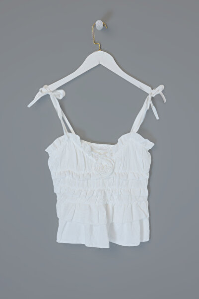 Drop by TrendyolMilla Bela hrskava bluza sa tankim ramenima Skraćeni kroj TDR...