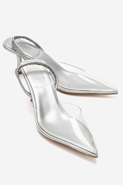 LuviShoes NELSON Srebrne providne ženske cipele sa špicastim vrhom i remenom ...