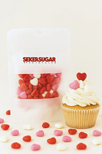ŞEKER & SUGAR Pasta Süsleme Şekeri Karışık(Kırmızı-Pembe-Beyaz) Kalp 40 gr Sp...