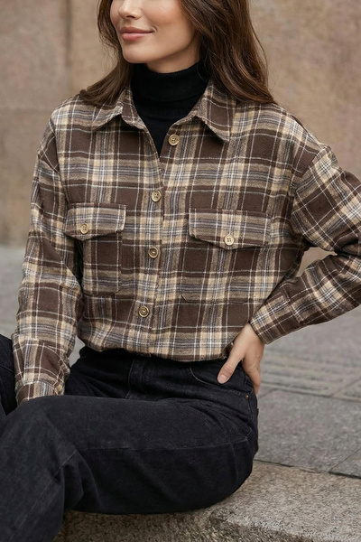 Trendyol Collection Cămașă supradimensionat în carouri maro-multicolor cu det...