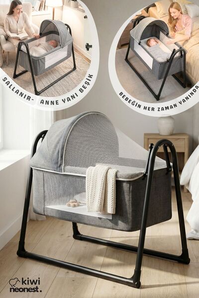 Kiwi Neonest Anne Yanı Kalın Yataklı Cibinlikli Ve Tenteli, Sallanır. Portati...