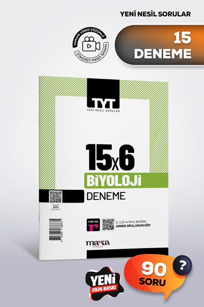 Marka Yayınları TYT 2026 Biyoloji 15 Deneme | Yeni Nesil | Tamamı Video Çözümlü