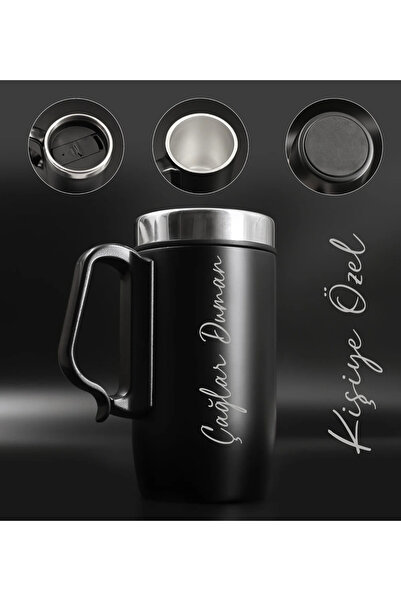 gagga GAGGAGIFT Kişiye Özel Mat Siyah Paslanmaz Çelik Termos Bardak Çay Kahve