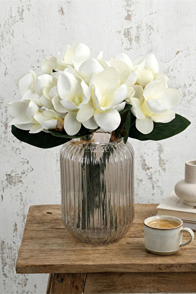 Yapay Çiçek Deposu Yapay Lüx Lateks Manolya Demeti 33 Cm Beyaz