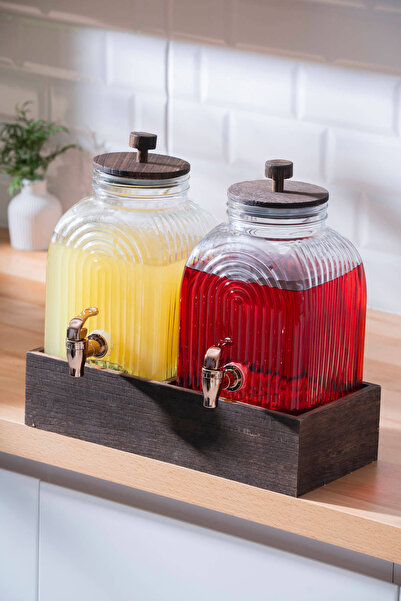 ACAR Dominic 2 li Ahşap Standlı Cam Sebil - 3 lt