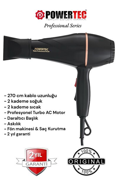 POWERTEC TR-501 Profesyonel Siyah Renk Fön Makinesi