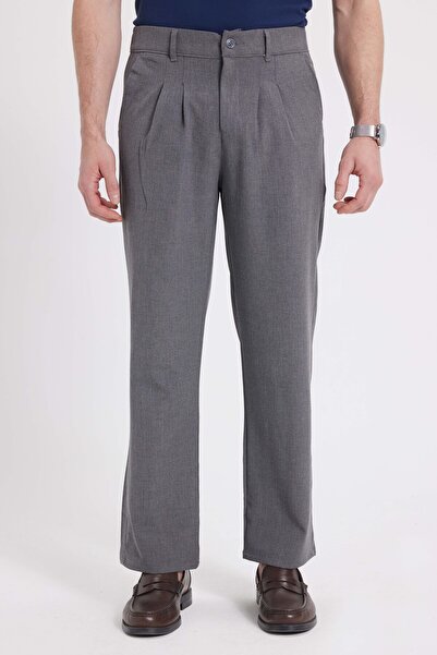 Tudors Erkek Regular Fit Klasik Kesim Normal Bel Geniş Paça Açık Gri Pantolon