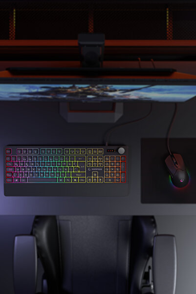 Rampage Rampage KM-9858 JAZZY V2 Siyah Usb RGB Aydınlatmalı Q 12800 DPI Mouse Gaming Oyuncu Klavye Mouse Set
