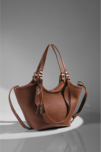 Rimense حقيبة يد وكتف نسائية مبطنة باللون البني مع سحاب