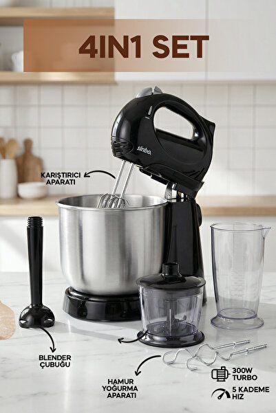Sinbo SMX-2731 300W Standlı Mikser Hamur Yoğurma Makinesi – Çok Fonksiyonlu, ...
