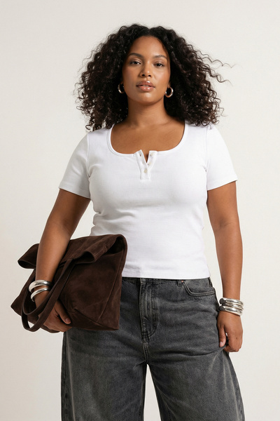 Trendyol Curve White Pool Collar Fitted/Fitted Knitted Plus Size Blouse Tbbss...