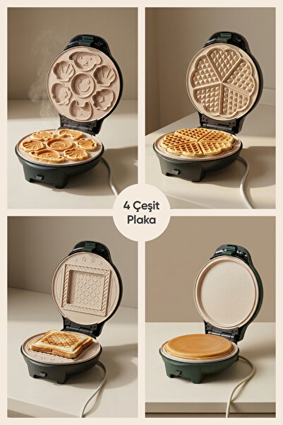Fressi Tost Ve Waffle Makinesi | Çıkarabilir Yapışmaz Plakalı | 4 Ayrı Plaka | FR-TM59 Multibello Yeşil