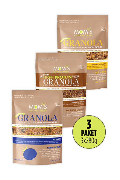 Mom's Natural Foods 3'LÜ GRANOLA MUZ-CEVİZ 280 G / YABAN MERSİNİ 280 G / YER ...