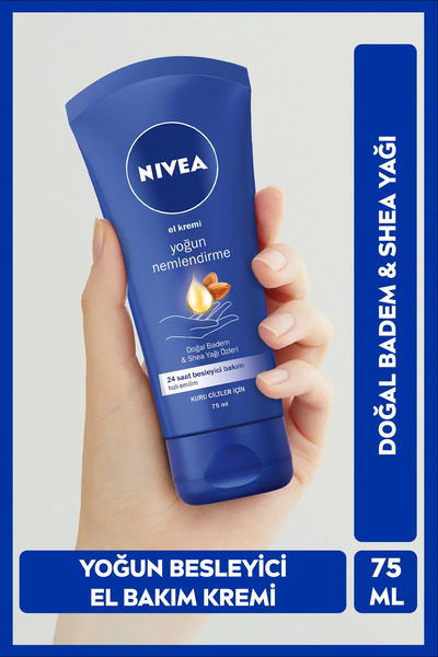 NIVEA Yoğun Nemlendirici El Bakım Kremi 75ml, Kuru Ciltler, Badem Yağı, Tırna...