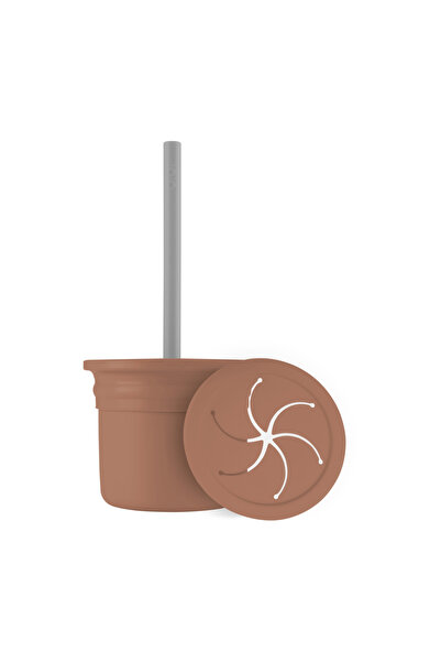 OiOi Ham+Hüp Pipetli Silikon Bardak Seti Woody Brown / Powder Grey