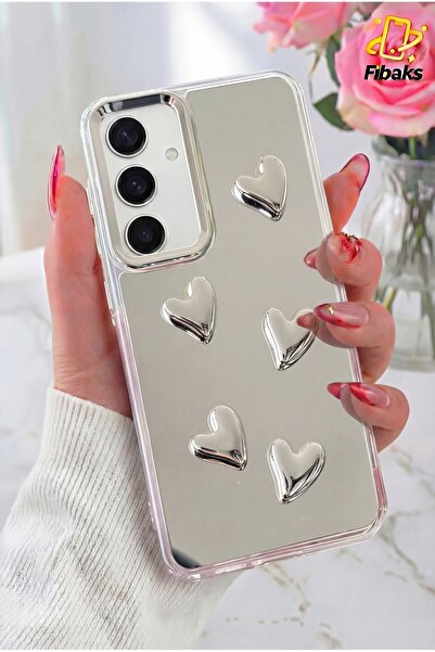 Fibaks حافظة لهاتف جالاكسي S24 FE، غطاء سيليكون فضي عاكس ثلاثي الأبعاد بنمط ق...