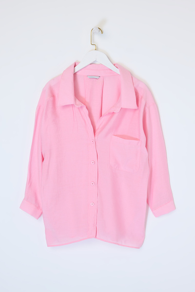 Drop by TrendyolMilla Pink Off-Shoulder Thin Fabric Oversize Modal Shirt Tdrs...
