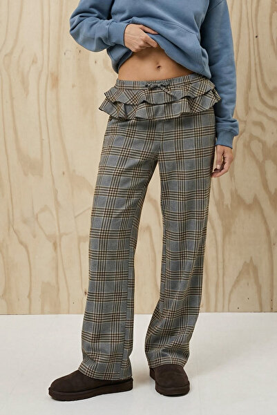 Trendyol Collection Multi-Colored Plaid Detailed Plaid Wide Leg /Wide Leg Tro...