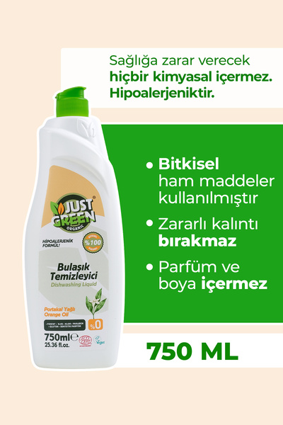 Just Green Organic Bitkisel Elde Bulaşık Deterjanı Portakal Yağlı - %100 Doğa...