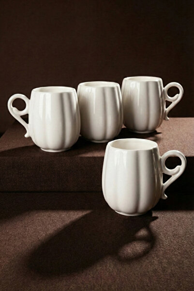 Perotti Pure Pumpkin 4'lü Saf Beyaz Porselen 230 ml Kupa Seti