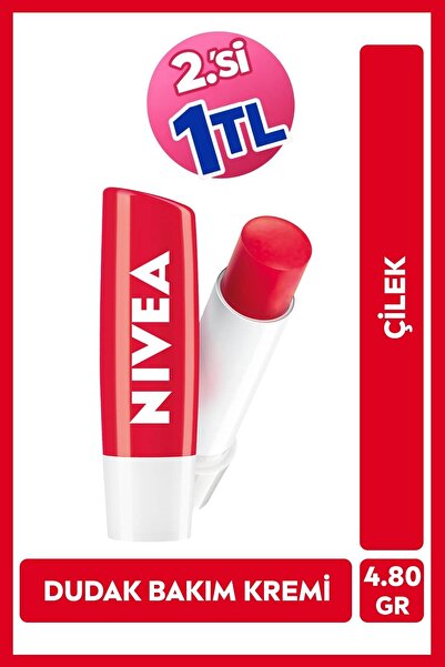 NIVEA Çilek Renkli Dudak Bakım Kremi ve Parlatıcısı 4.8gr, Nemlendirici, Hafi...