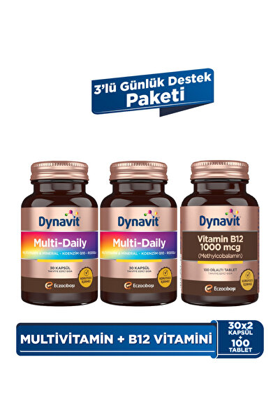 Dynavit MultiDaily 30 Kapsül x2 & Vitamin B12 1000 mcg 100 Tablet - 3'lü Günl...
