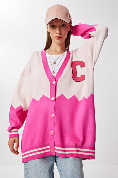 Happiness İstanbul Oversize Kontrast Renkli Triko Hırka