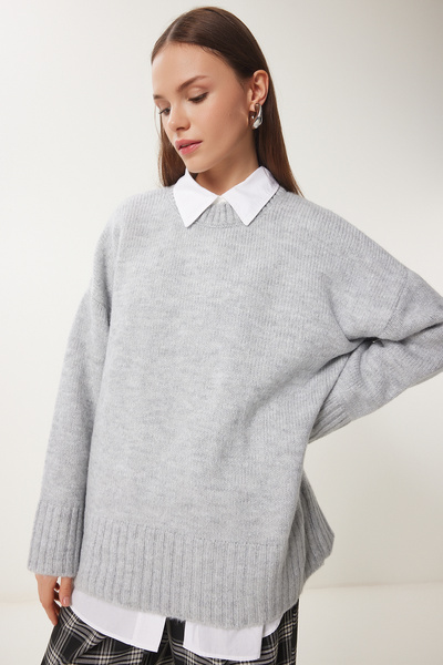 Happiness İstanbul Weich strukturiertes Oversize-Strickpullover