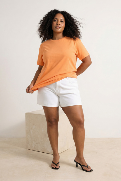 Trendyol Curve Orange Regular Fit Basic Crew Neck 100% Cotton Knitted Plus Si...