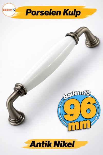 Badem10 Zerrin Porselen Antik Nikel 96 Mm Mobilya Mutfak Çekmece Dolabı Dolap...