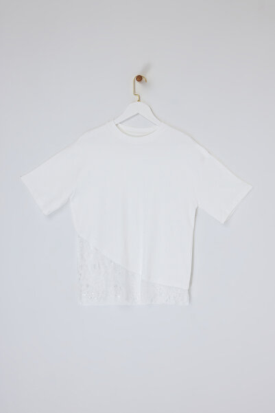 Drop by TrendyolMilla Bela suknja, majica sa čipkastim detaljima TDRSS26TS00012