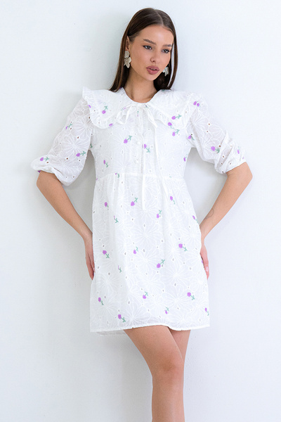 Trend Alaçatı Stili Rochie mini pentru femei, liliac, cu guler tip scoică și ...