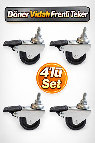 Badem10 Siyah Döner Vidalı Frenli 4 Adet 50 İnç Endüstriyel Ağır Yük Taşıma M...