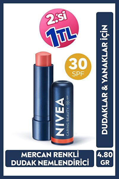 NIVEA Renkli Nemlendirici Dudak Bakım Kremi Mercan 4.8gr,spf30, Allık Etkisi,...