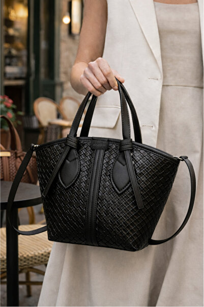 Rimense Kadın Siyah Fermuarlı Astarlı El ve Omuz Çantası