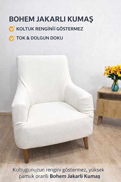 Faiend Buklet Jakarlı Tek Kişilik Lastikli Koltuk Örtüsü | koltuk kılıfı