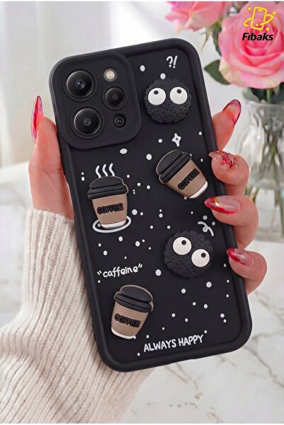 Fibaks Redmi 12 Kılıf Tasarımlı Desenli Kamera Korumalı Coffee Kurabiye Siyah...