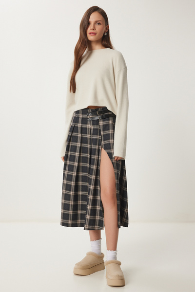 Happiness İstanbul Fusta țesătă în carouri cu curea