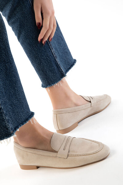 SOHO Bej Süet Kadın Loafer Ayakkabı 21350