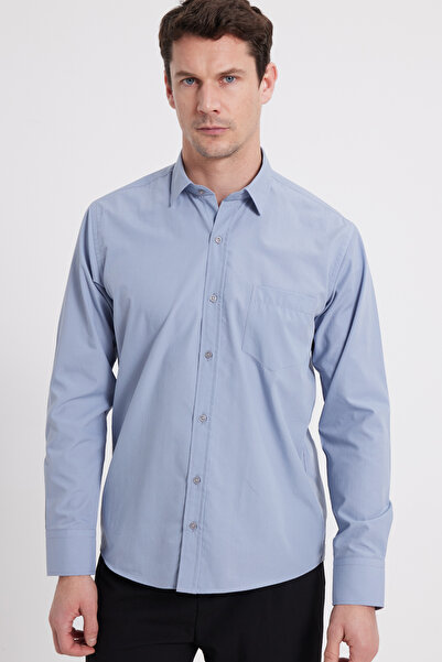 Tudors Erkek Regular Fit Klasik Kesim Pamuklu Kolay Ütü Düz Gri Gömlek